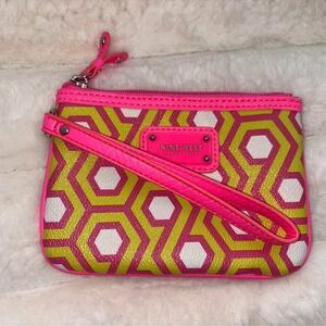 New Nine West Neon Pink Yellow Wristlet Wallet Purse